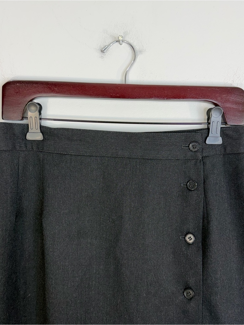 Vintage 90s minimalist pure wool charcoal grey midi maxi pencil wrap skirt 13 - Picture 7 of 13